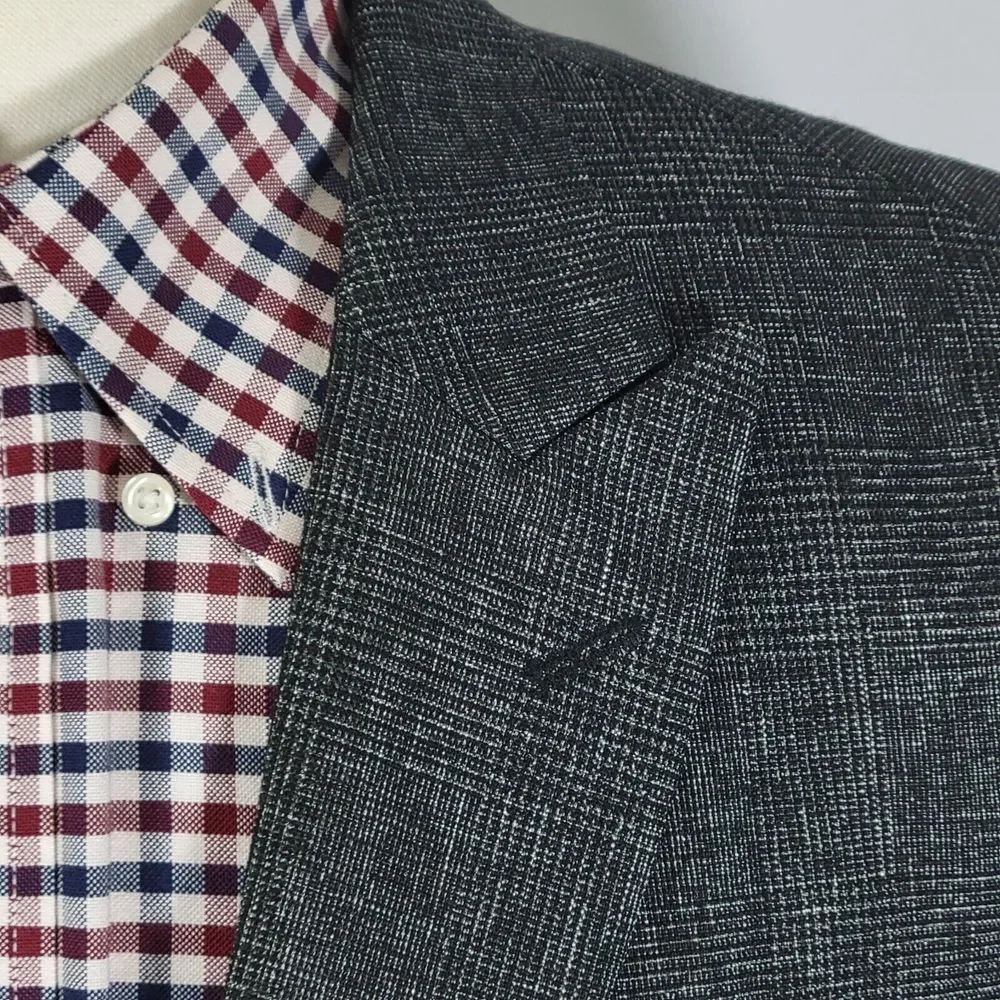 Stacy Adams Men's Sport Coat‎ Blazer Two Button Charcoal Black Gray Plaid 44L